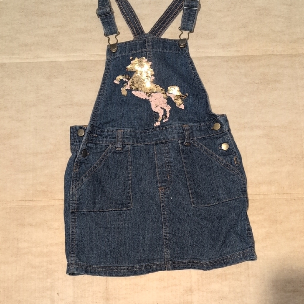 Sunset Sky Kids Denim Overall Skirt with Unicorn Design